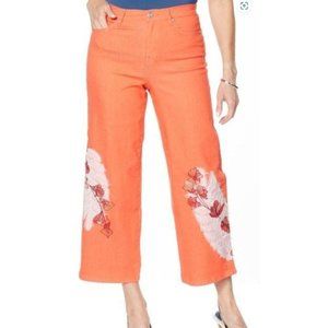 DG2 Diane Gilman Embroidered Cropped Wide-Leg Jean 696-859 STRAWBERRY Size 4